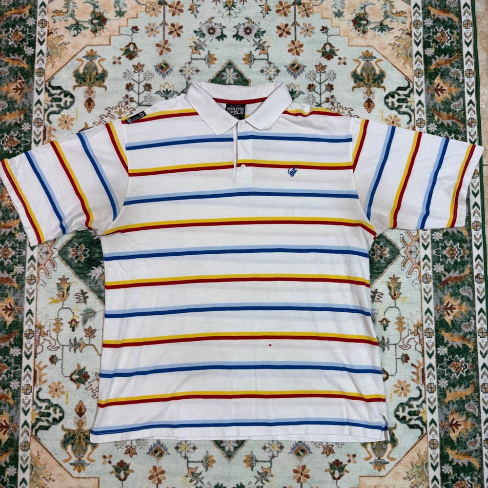Vintage South Pole Striped Polo Shirt Mens XXL‎ 90s Colorful Logo